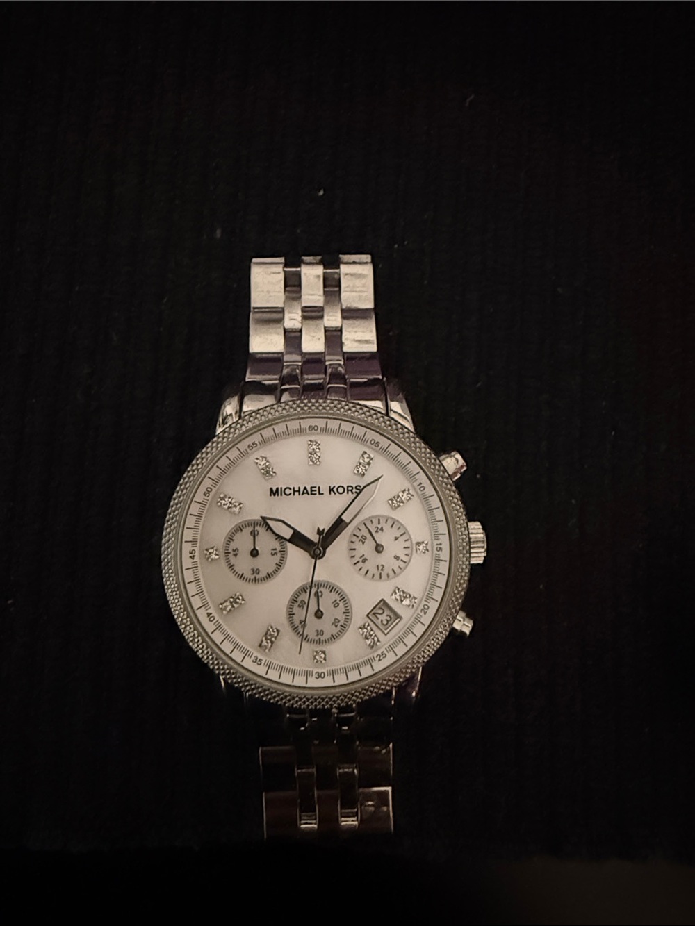 Michael Kors Silver and White Crystal Accent Chronograph Watch